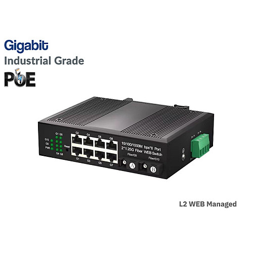 L2 Managed Gigabit IND POE Switch 8 POE + 2SC