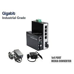 Gigabit Industrial Media Converter 1X4 Port SM BIDI 20KM