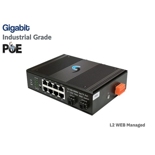 Managed L2 Gigabit Industrial PoE Switch 8 Port + 2 SFP Uplink